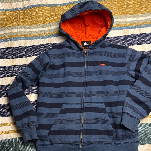 Boys Quicksilver fleece lined Striped Blue Hoodie 10-12 - Picture 1 of 11